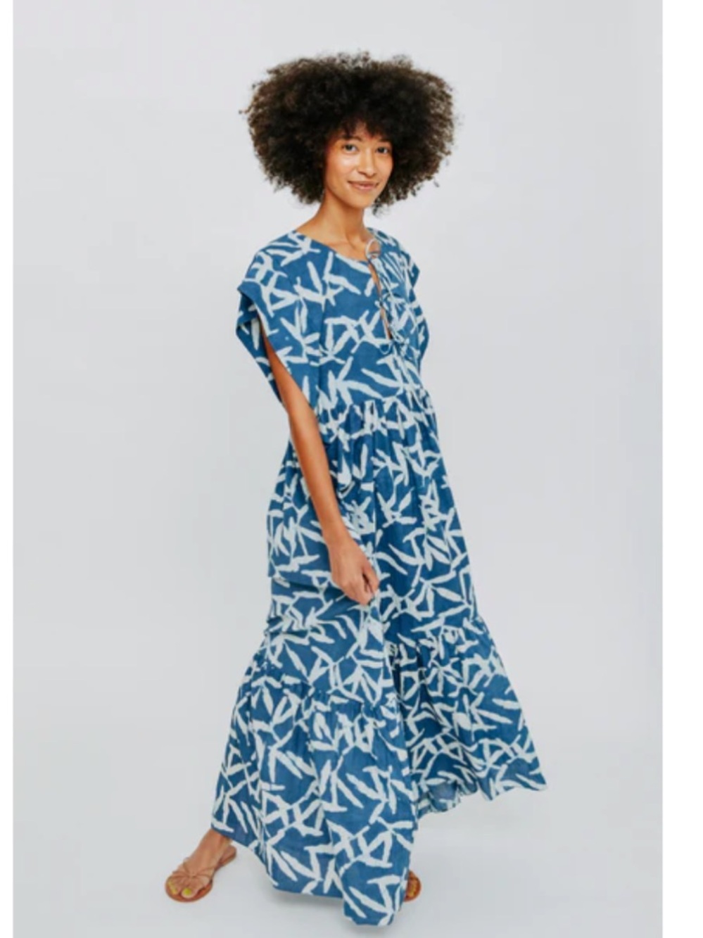 Mirth - Indigo Leaf Print Maxi Dress - Sonoma